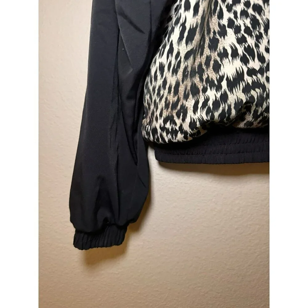Vintage Animal Print Jacket Bomber Zip Up Pockets Size XL Black Tan - Picture 4 of 7